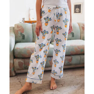 Printfresh Lemon Tree Pajama Pants Drawstring Waist Cloud White Small